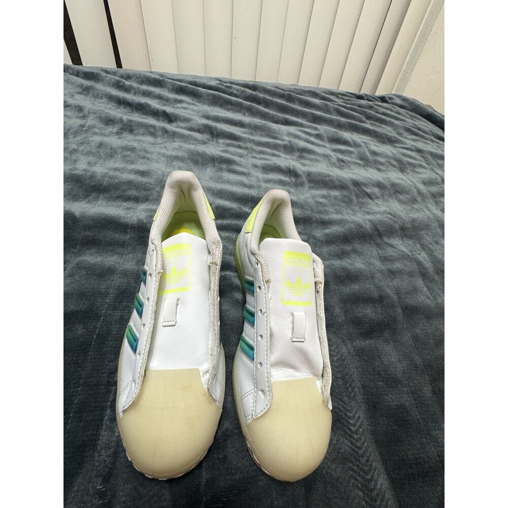 Adidas Originals Unisex Kids Size 5 White Green Neon Sneakers GW4909 New Unworn
